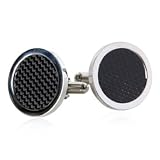 Innovative Dark Carbon Fiber Round Stainless Steel Cufflinks