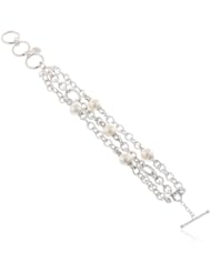 Majorica 3 Row 8mm White Round Pearls Bracelet, 7"