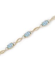 14K Yellow Gold Oval Aquamarine and Diamond Bracelet