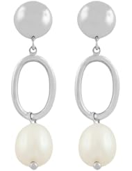 14 Karat White Gold Freshwater Pearl Dangle Earrings (8-9 mm)