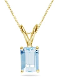 1.20-1.50 Cts of 8x6 mm AA Emerald-Cut Aquamarine Solitaire Pendant in 14K Yellow Gold