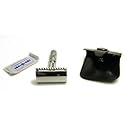 Merkur Travel Straight Cut Safety Razor in Leather Case