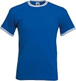 Fruit of the Loom plain ringer t-shirt Royal blue body white contrast XL (44 - 46 inch chest)