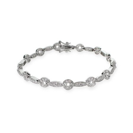 Eve's Addiction Dorthea's Delicate Sparkling CZ Silver Tennis Bracelet