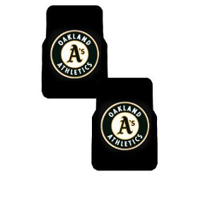 A Set of 2 MLB Major League Baseball Licensed Universal-Fit Molded Front Rubber Floor Mats - Oakland Athletics