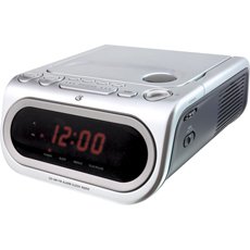 GPX C208 AM/FM Clock Radio with Top Load CD Player (Silver)