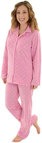 Womens Pink Pajamas Micro Fleece 2 Piece Set White Dot Print Sizes: Small