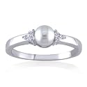JUNE Birthstone Ring 14k White Gold Diamond & Pearl Ring (100597)