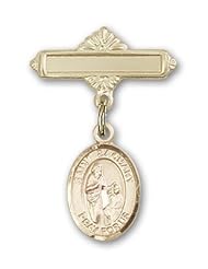 Gold Filled Baby Badge with St. Zachary Charm and Polished Badge Pin