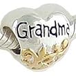Petite Grandma Heart 14K and 925 Sterling Silver Bead fits European Charm Bracelet