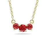 1.00 CTW Ruby Three Stone Pendant Necklace 14K Yellow Gold