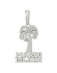 925 Solid Sterling Silver Travel Necklace Charm Pendant, Marco Island Under Palm Tree