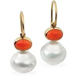 14K Yellow or White Gold Paspaley South Sea Cultured Pearl and Carnelian Earrings - Various Sizes