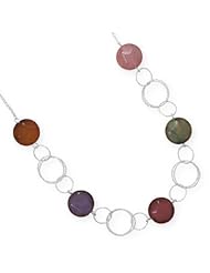 925 Sterling Silver 16 Inch Diamond Cut Necklace with Colorful Agate