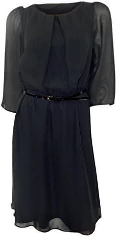 Ex Dorothy Perkins Black Belted Office Work Flared Skater Dress US 12 Black