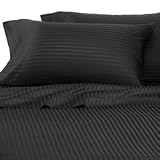 NOHO HOTEL CLASSICS 650 Thread Count 100% Egyptian Cotton Sateen Stripe Single Ply Yarn Bed Sheet Set (Black) Queen - (WITH BONUS PILLOWCASE EXTRA)