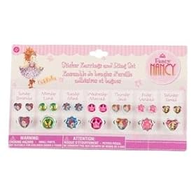  Fancy Nancy Stick-On Earrings and 7 Day Ring Set