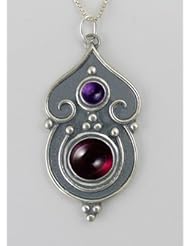 Sterling Silver Necklace Featuring Garnet and Amethyst Made in America!