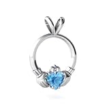 14K White Gold Heart Genuine Blue Topaz Celtic Claddagh Pendant