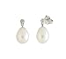 10k White Gold Oval Pearl Diamond Accent Earrings title=