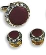 Tuxedo Cufflinks and Studs - "Grand Funk" - Burgundy Enamel in a Round Austrian Crystal Setting (Available in Gold or Silver Setting)
