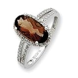 10K White Gold Cushion Cut Smokey Quartz Diamond Ring Size 6