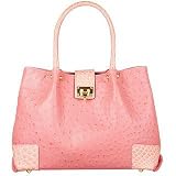 Fontanelli Pink Ostrich & Croco Embossed Leather Tote Bag