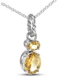 Double Oval Citrine Pendant In Rhodium Plated Silver