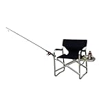 A BONUS $19.99 WATER-PROOF LED FLASHLIGHT INCLUDED-Deluxe Director Fishing Chair w/ Side Table & Black Storage Side Bag-Black Fabric -Padded Seat And Back-3 Years Warranty-High Quality Construction..