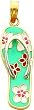 14K Gold Enameled Flowers on Aqua Flip Flop Pendant