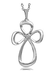 Jessica Simpson Fashion Collection Sterling Silver Diamond Cross Pendant (.02 cttw, Color IJ, Clarity I2-I3)