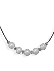 16"+2" Leather and Cultured Freshwater Pearl Necklace