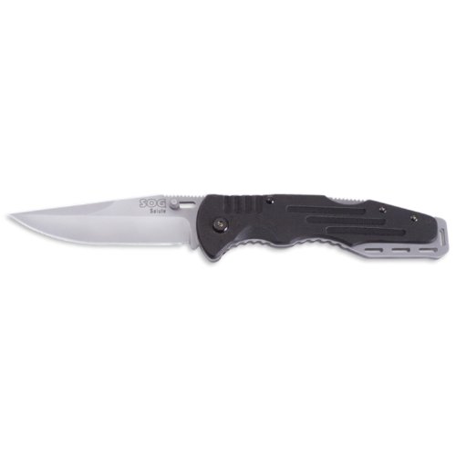 SOG Specialty Knives & Tools FF10-CP Salute Knife with Straight Edge Assisted Folding 3.625-Inch Steel Blade and Black G10 Handle, Bead Blasted Finish SOG Specialty Knives & Tools FF10-CP Salute Knife with Straight Edge Assisted Folding 3.625-Inch Steel Blade and Black G10 Handle, Bead Blasted Finish
