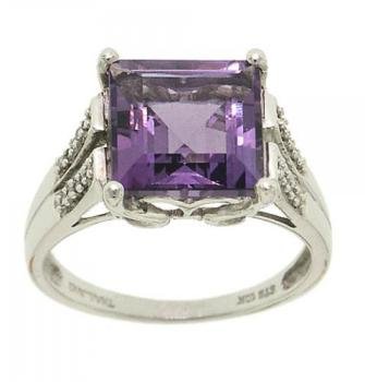 3 Carat Amethyst Diamond 10K White Gold Ring
