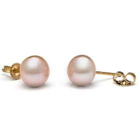 Pair of 8.0-9.0 mm, Button-Shape, Pink Freshwater Pearl Stud Earrings
