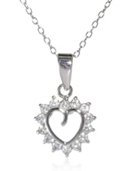 Sterling Silver Cubic-Zirconia Small Open Heart Pendant Necklace, 18"