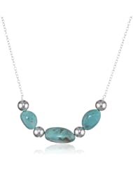 Sterling Silver Bead and Turquoise Nugget Frontal Necklace, 18"