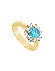 Blue Topaz and Diamond Ring 14K Yellow Gold - 1.50 CT TGW