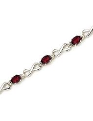 14K White Gold Oval Garnet and Diamond Bracelet