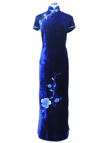 Sapphire Blue embroidered silk velvet dress