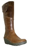 Fly London Womens Yule Camel Brown Velcro Mid Calf Wedge Heel Boots