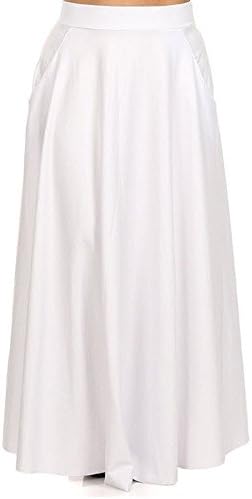 Fashion Forever White 1430 Faux Leather Pockets Long Maxi Skirt Plus (1X)