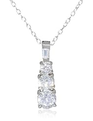 Sterling Silver Medium Cubic-Zirconia Past, Present and Future Pendant Necklace, 18"