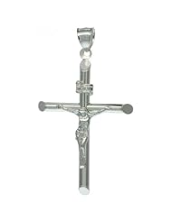 Sterling Silver Crucifix Pendant w/ Tubular Cross, 1 7/8 inch tall