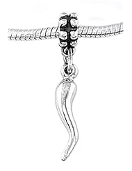 Sterling Silver Large Puffed Italian Horn Dangle Bead Charm