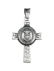 Sterling Silver US Air Force Halo Cross Pendant Necklace, 24"