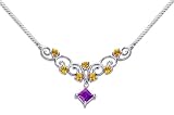 1.25 carats total weight Princess Cut & Round Shape Amethyst & Citrine Necklace in Sterling Silver Rhodium Finish