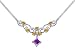 1.25 carats total weight Princess Cut & Round Shape Amethyst & Citrine Necklace in Sterling Silver Rhodium Finish