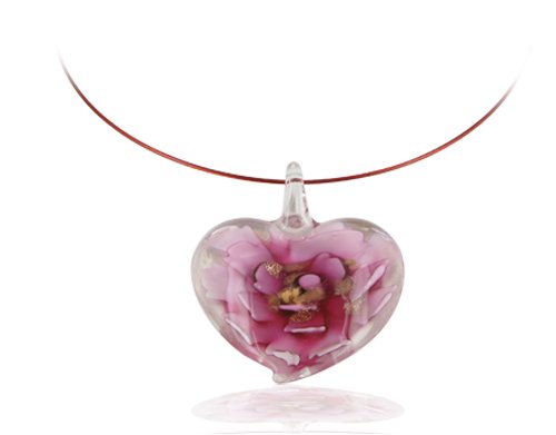 Multi Color Blown Glass Heart Shape Pendant Stainless steel Chain 18