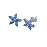 Silver Blue Stone Flower Stud Earrings